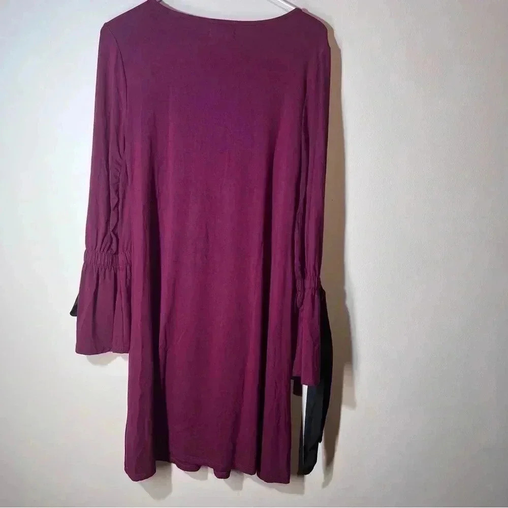 Cupio tunic dress burgundy bell long sleeves  size large - Picture 3 of 6